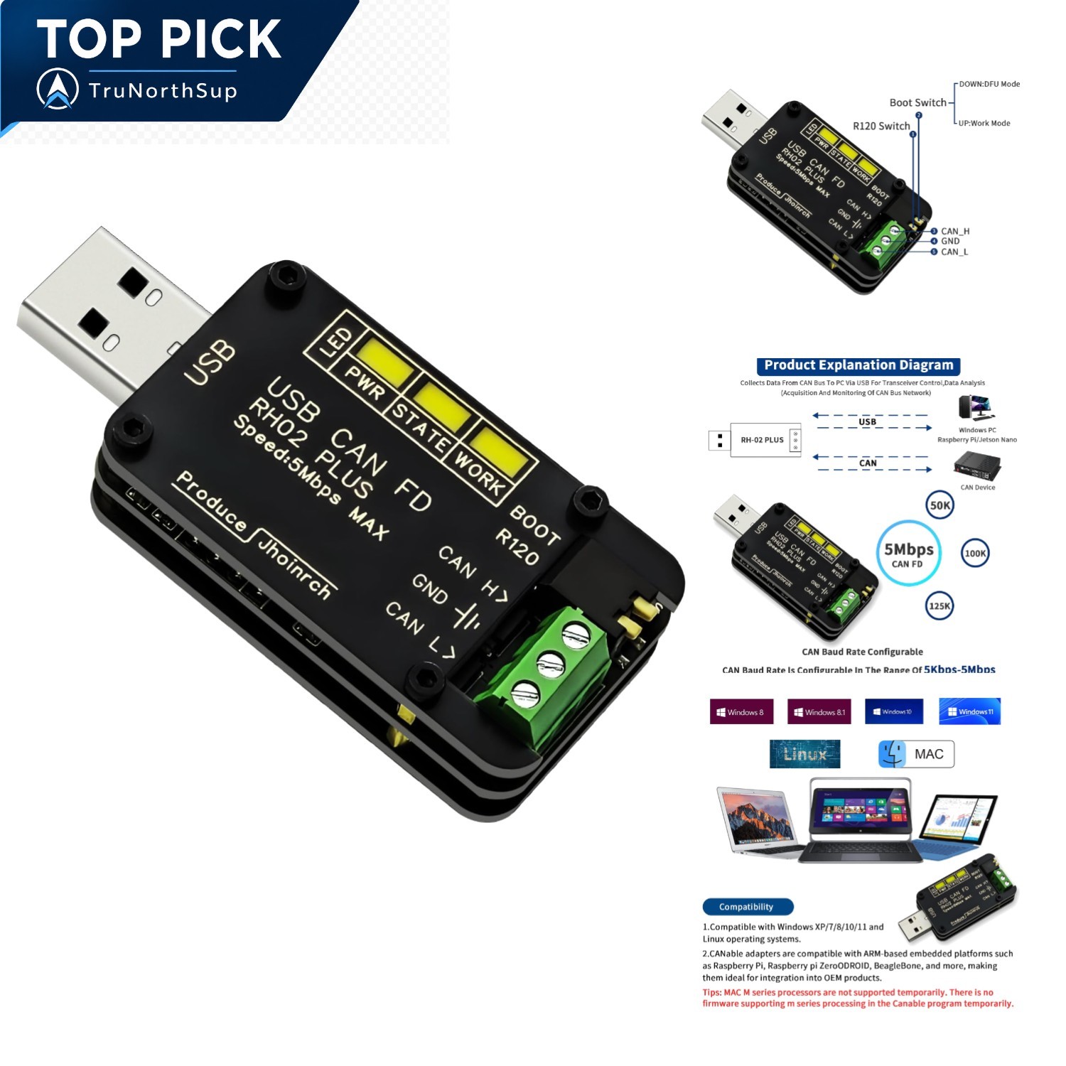 USB to CAN FD Converter Adapter Based on Canable 2.0 Supports 5 Mbps
