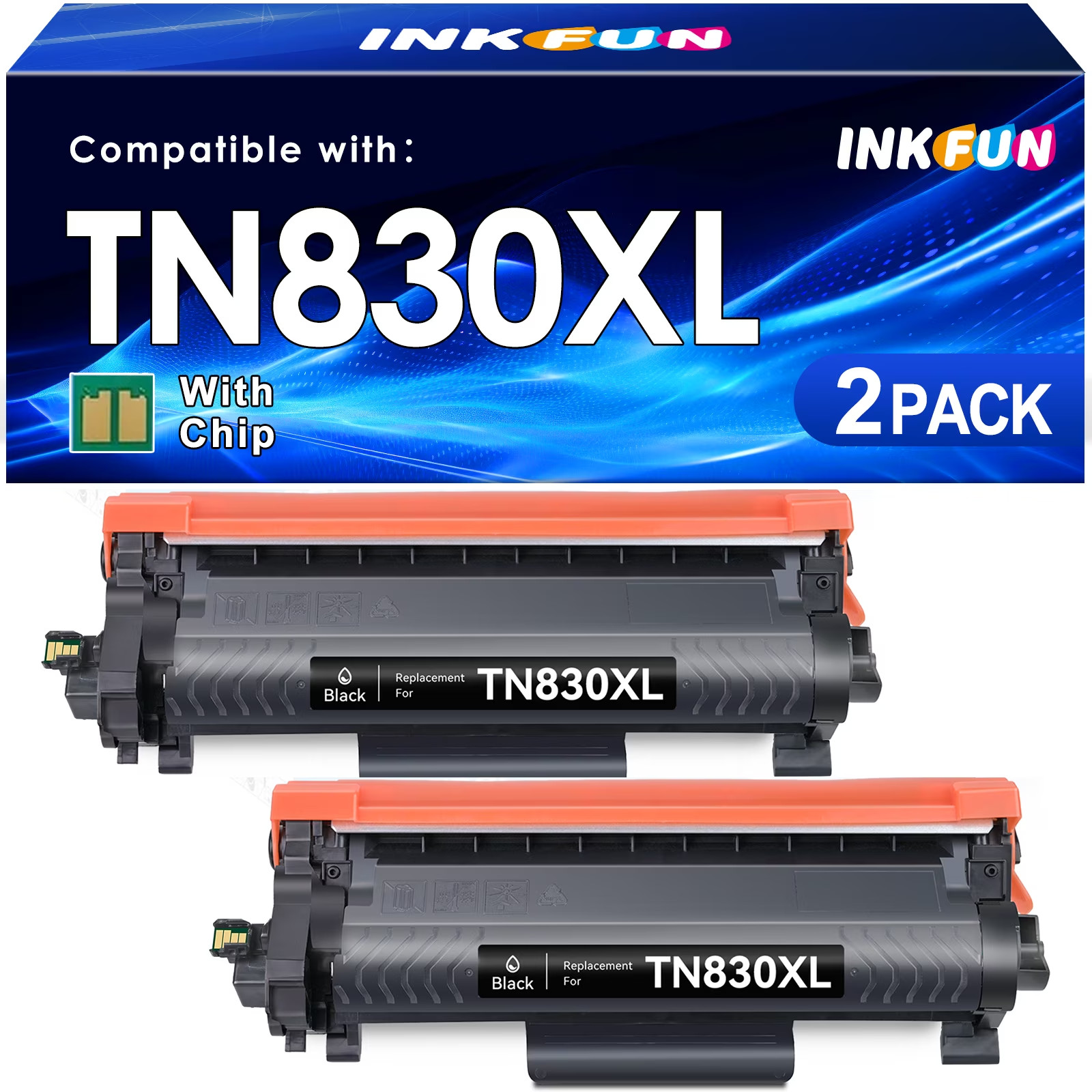 2PK TN830XL for Brother TN830 XL Toner DCP-L2640DW HL-L2460DW L2405 MFC-L2820DW