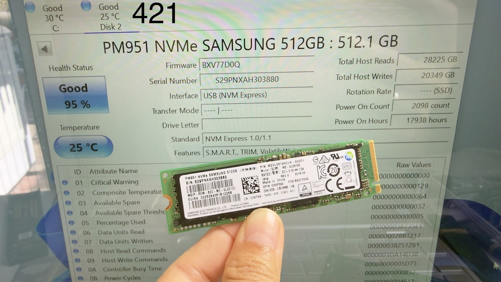 SAMSUNG PM951  512GB NVMe 2280 MZVLV512HCJH-000D1  MZ-VLV512D