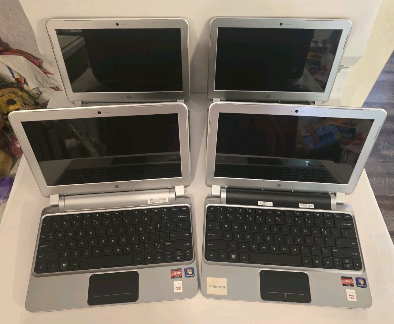 (4) HP Pavilion dm1 11.6" Laptops  AMD E-350 1.6GHz 8GB RAM Boots To BIOS No HDD