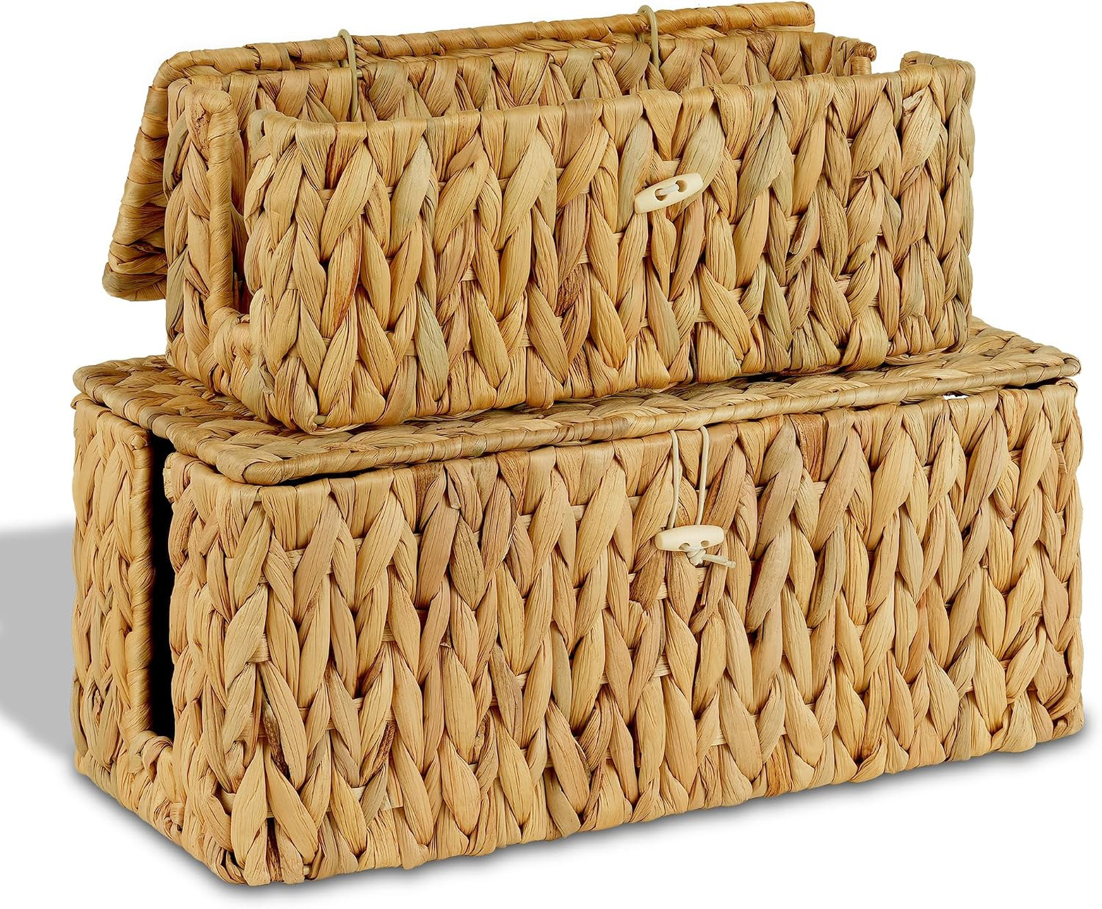 Water Hyacinth Cable Management Box with Lid, Natural Woven Organizer, Floor