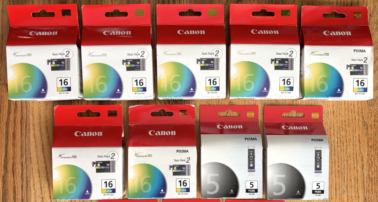 Lot of 9 Genuine CANON Pixma Inks - 7x BCI-16 Twin Packs and 2x PGI-5BK - New