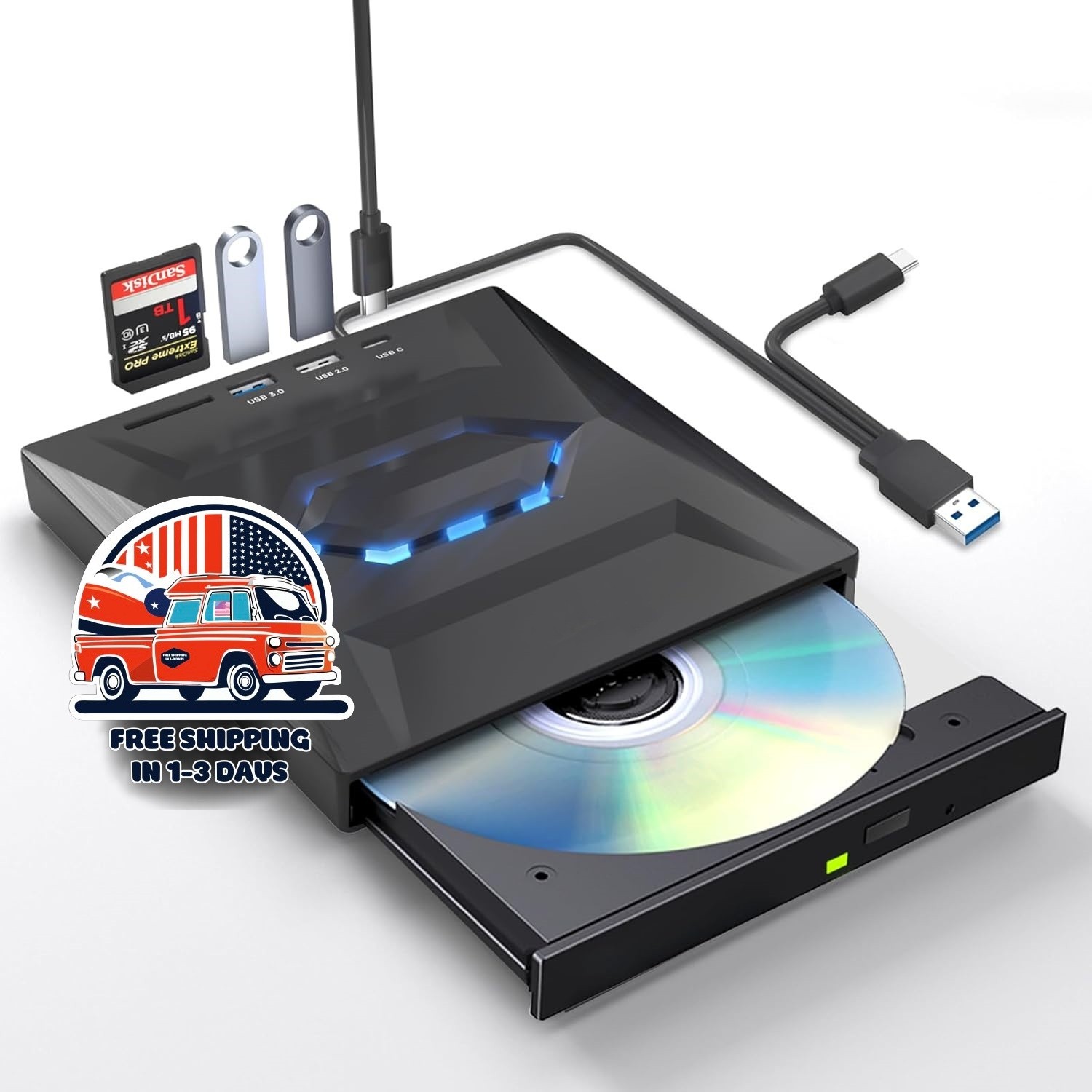 Unidad externa de CD/DVD, unidad óptica 5 en 1, amplia compatibilidad, NUEVO US