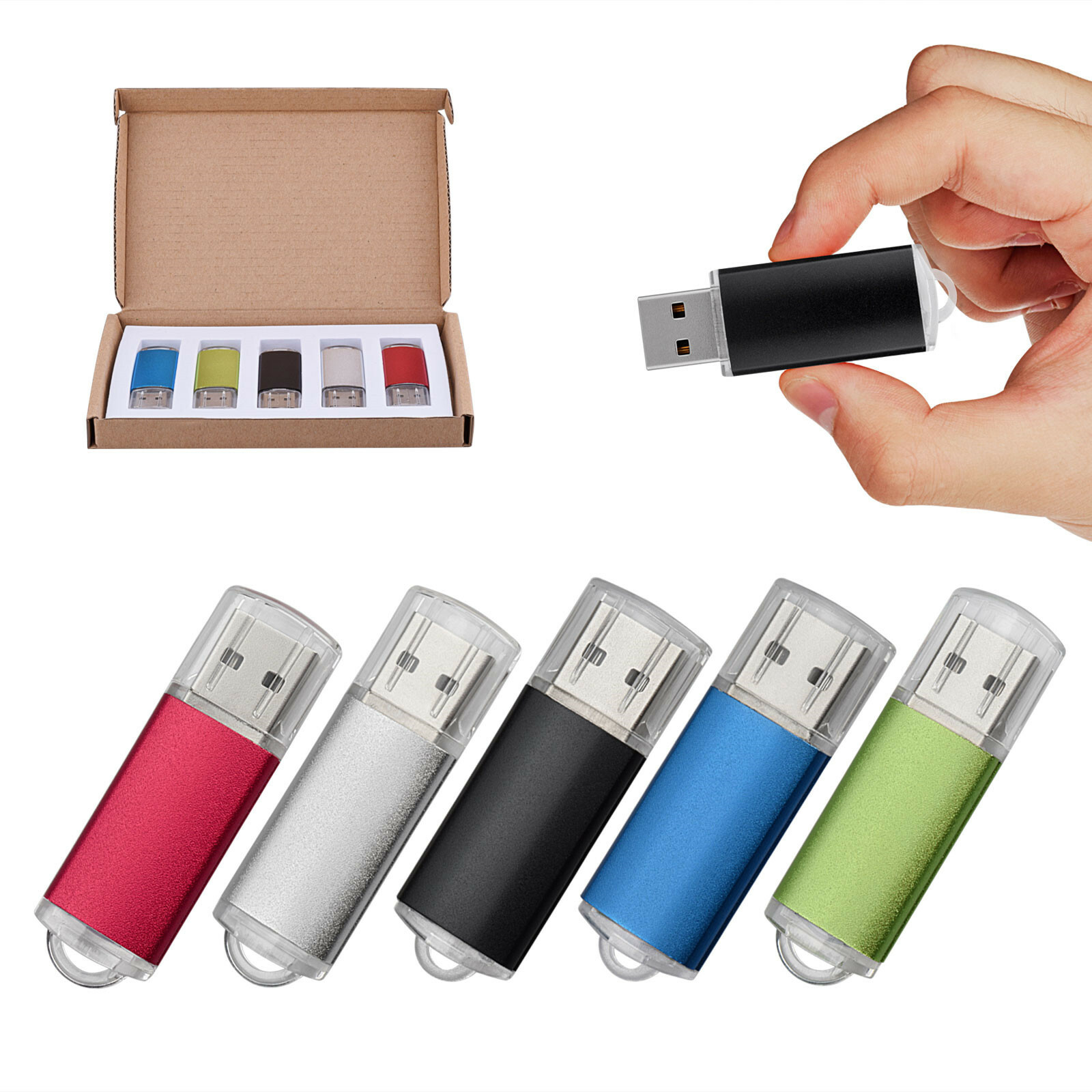 Multicolor 5/10Pcs USB 2.0 2GB 4GB 8GB 16GB 32GB Metal Rectangle USB Flash Drive
