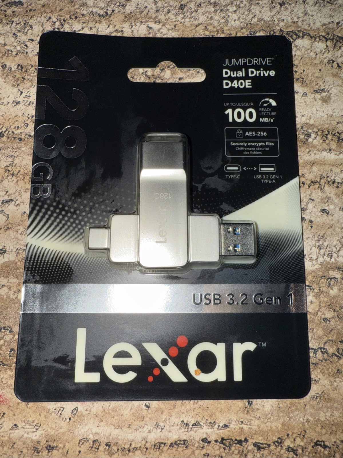 Lexar JumpDrive D40E 128GB USB 3.2 Gen 1 USB-C/USB-A 100MB/s Silver