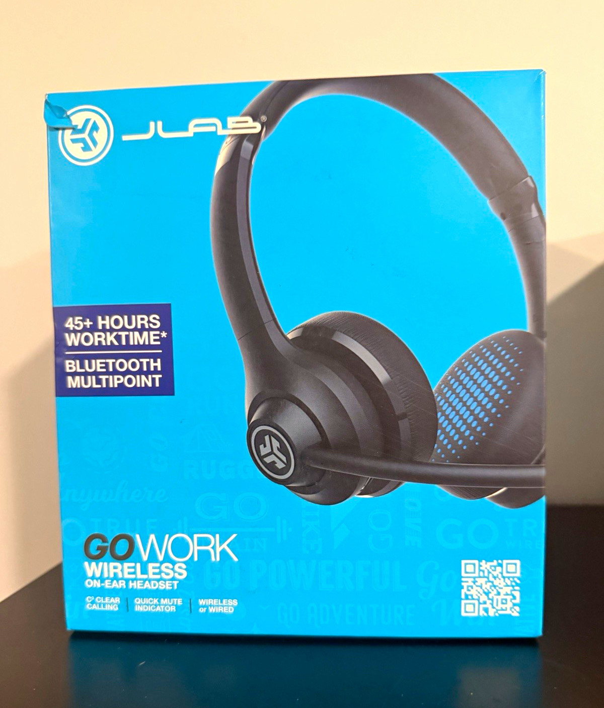 JLab Go Work Wireless On-Ear Bluetooth Multipoint Headset Boom Mic Black