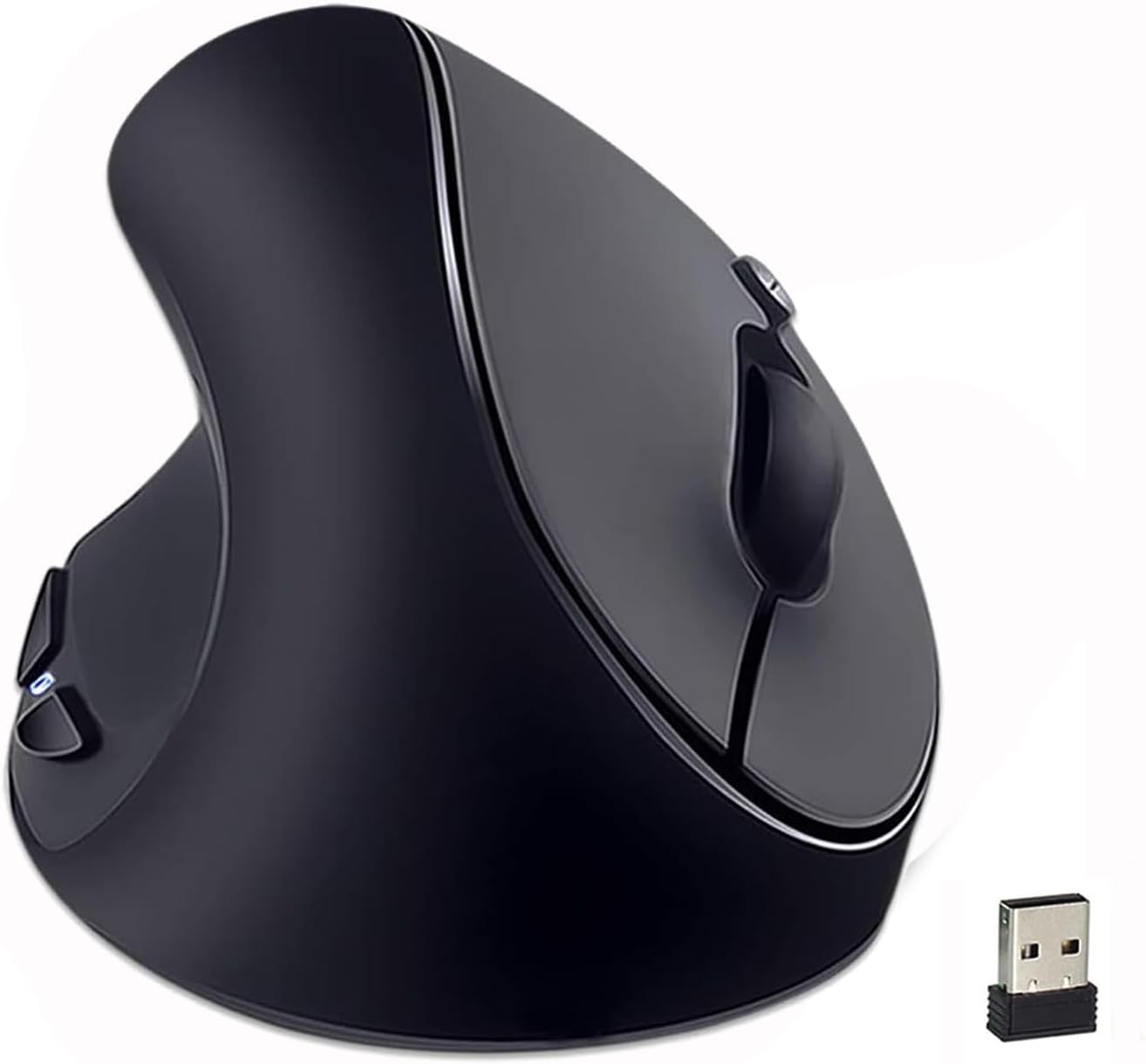 Black Left-Handed Vertical Mouse, 2.4GHz, Ergonomic, 800-1600 DPI, USB, Wireless