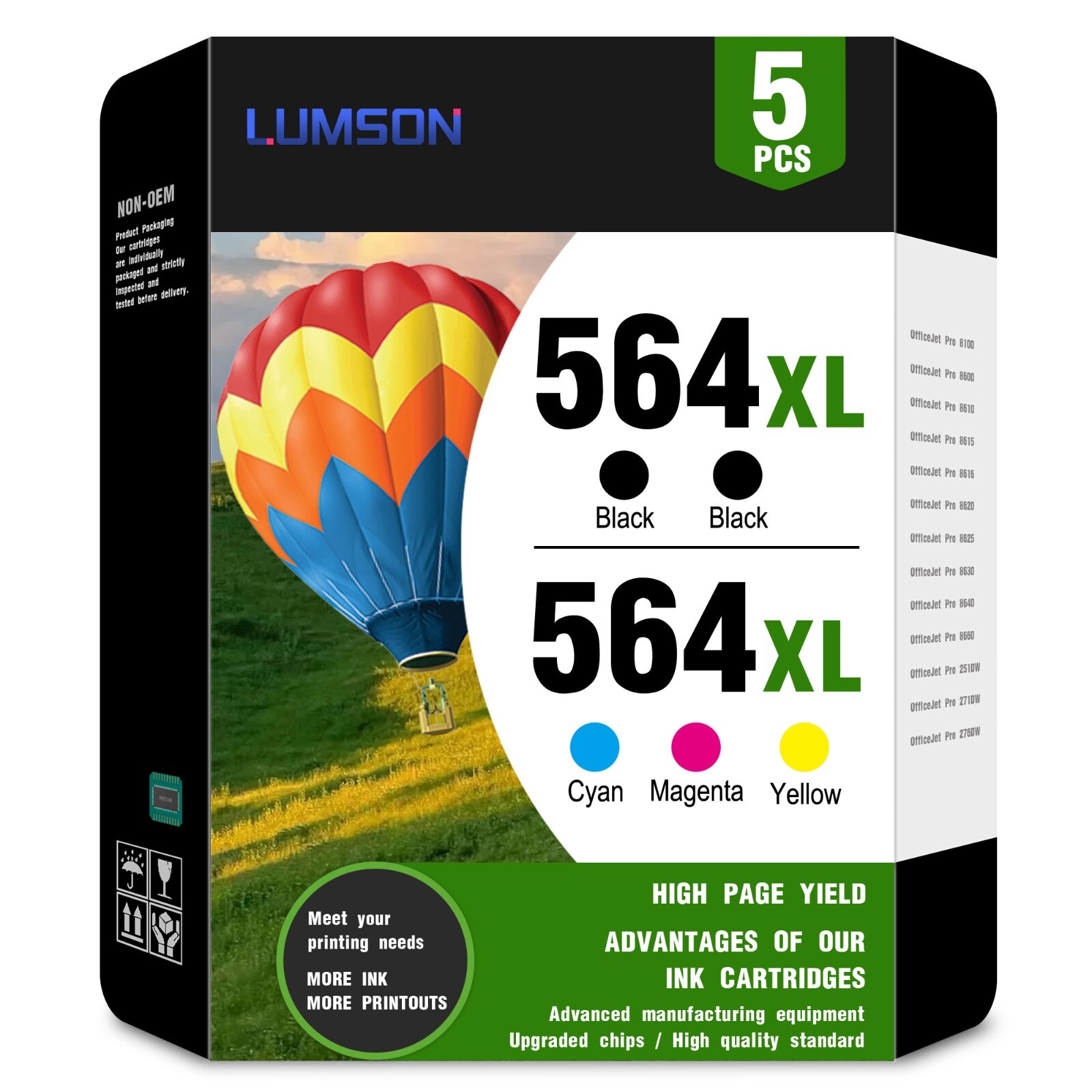 564XL Ink Cartridge Replacement (5-Pack) for HP 5512 5514 5515 5520 Printers