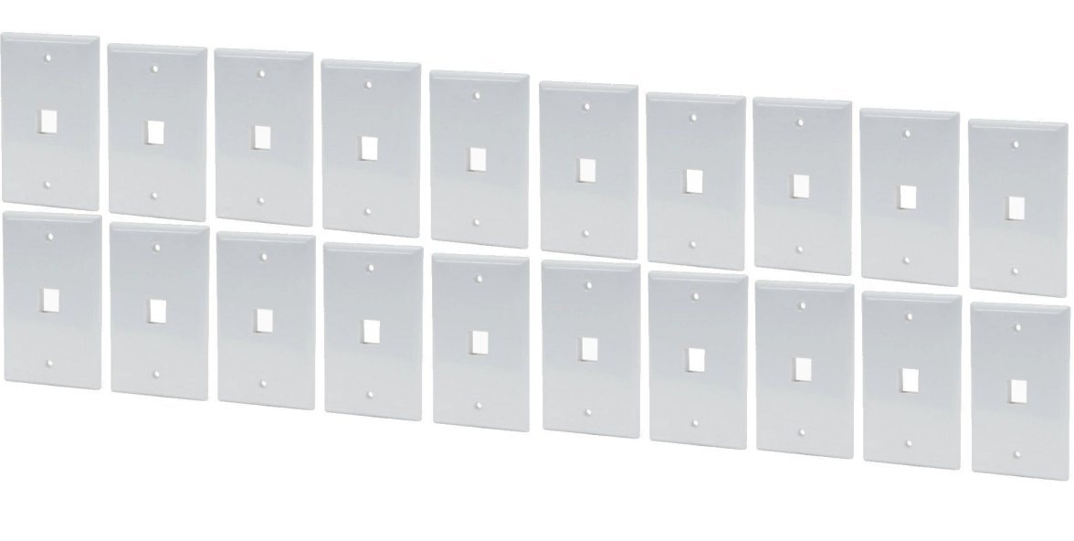 20 Pack 1 Port Keystone Insert Jack CAT5 CAT6 RJ45 Coax 1-Gang Wall Plate WHITE