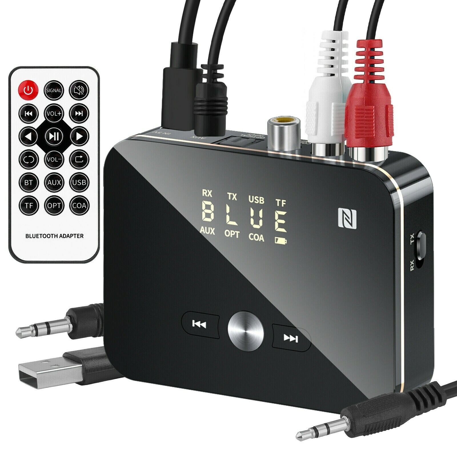 NFC Wireless Bluetooth 5.0 Audio Transmitter Receiver HiFi Music Adapter AUX)