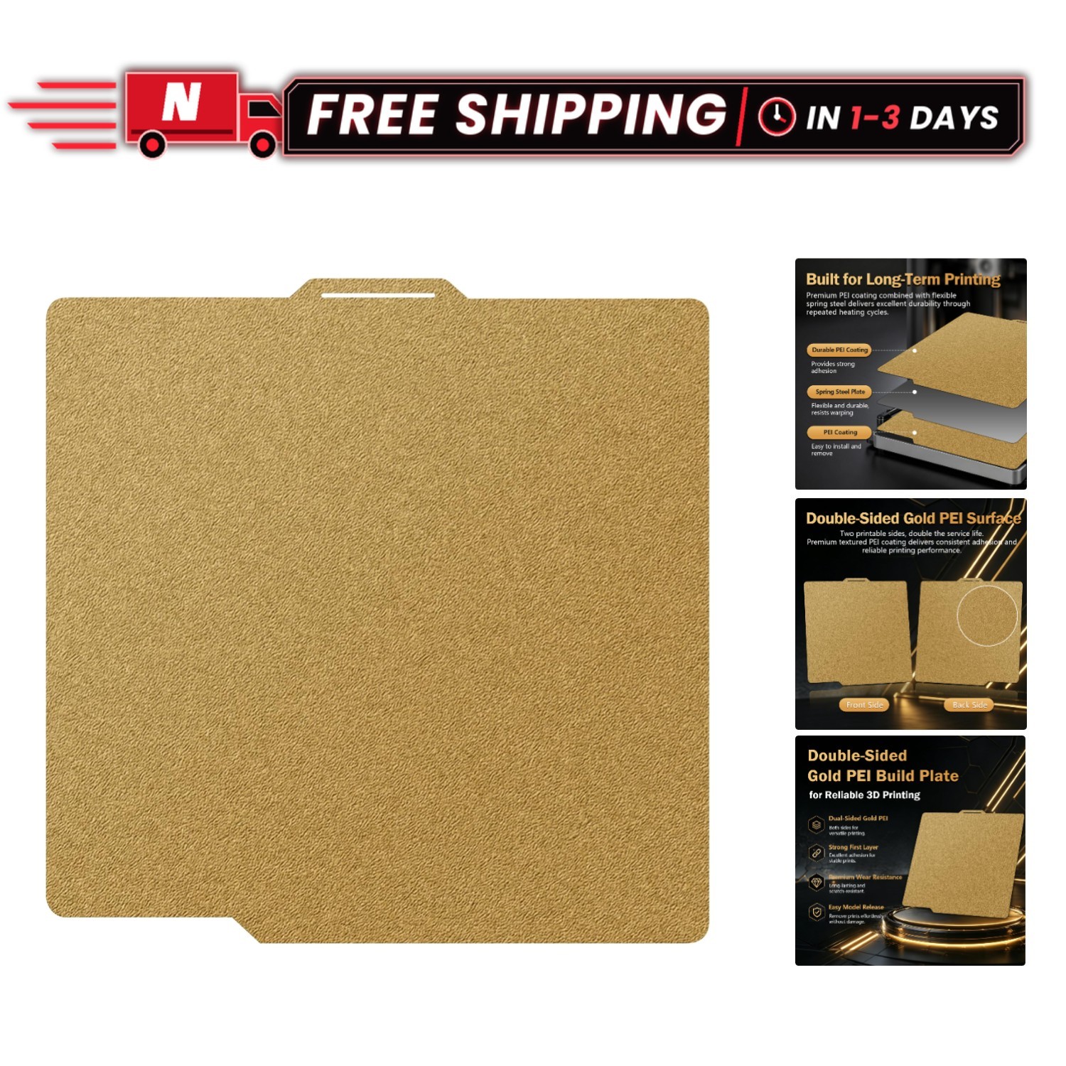 Double-Sided PEI Build Plate 257.5x257.5mm for Bambu Lab Printers - Durable