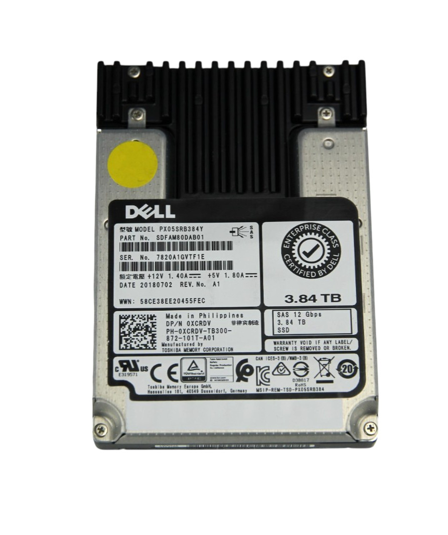 Dell Enterprise 3.84TB SAS 12Gb/s 2.5" RI SSD XCRDV (80-89% Health)