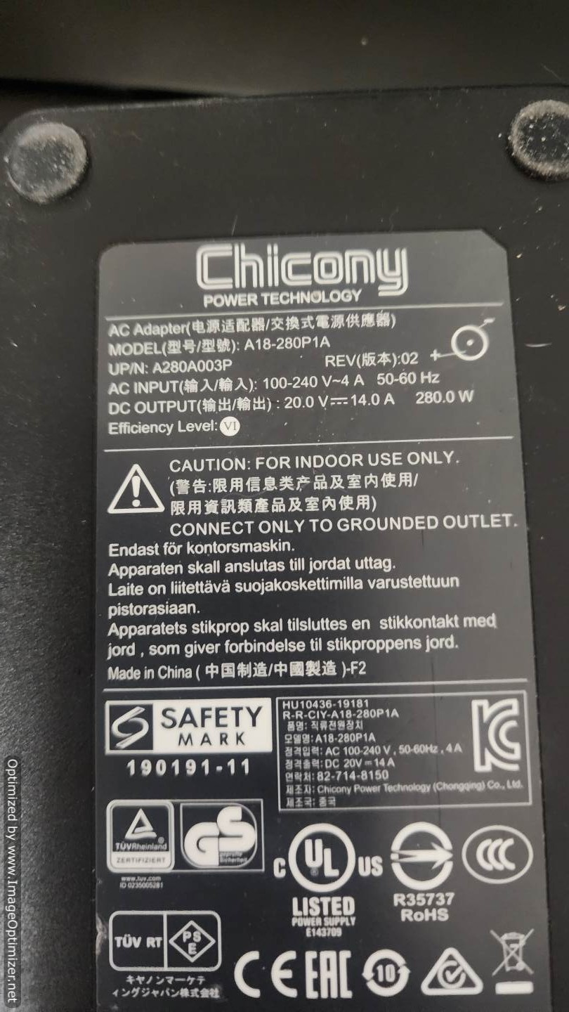 Original OEM Chicony Power Supply Model A18-280P1A for laptop computer