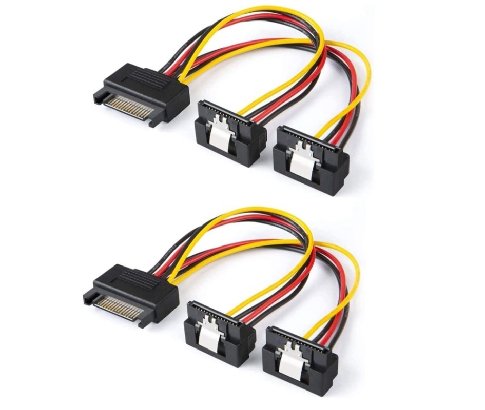 2Pack SATA PowerCable 6" SATA 15 Pin Male to 2xSATA 15 Pin Down Angle Female Pow
