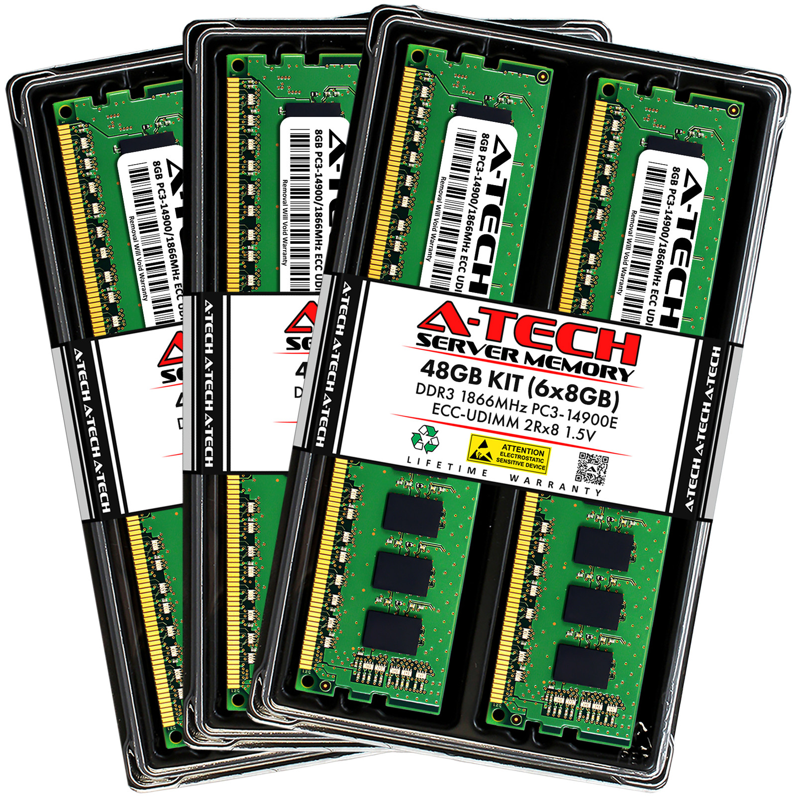 A-Tech 48GB 6x 8GB PC3-14900E ECC Unbuffered DDR3 1866MHz DIMM Server Memory RAM
