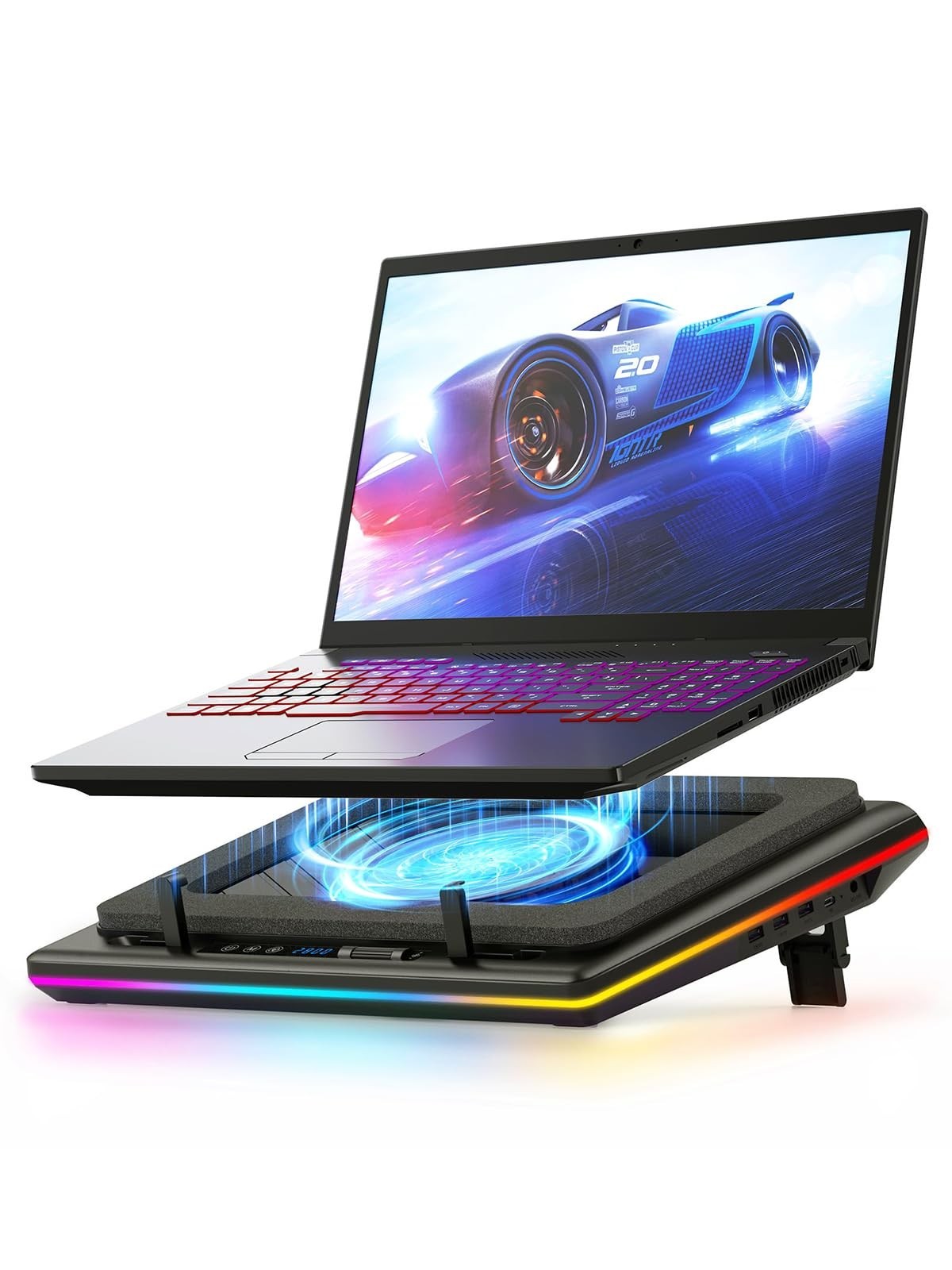 V12 Gaming Laptop Cooling Pad - Adjustable Stand, Quiet Fan, Overheat Protection