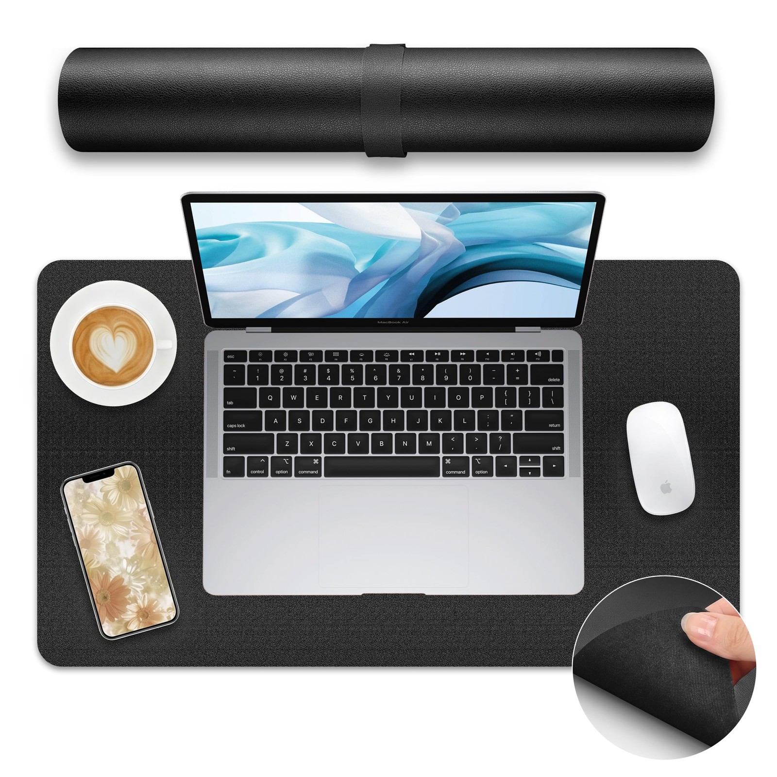 Non-Slip Waterproof PU Leather Desk Mat, 23.6" x 13.7" Large Desk Pad, Waterp...