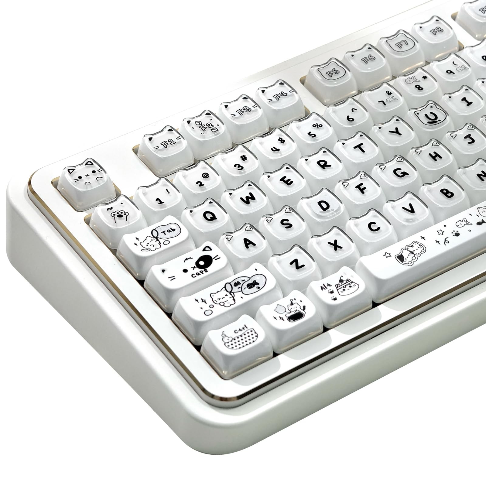Crystal Jelly Cat Keycaps 122 Keys Double Shot White Translucent Cherry MX