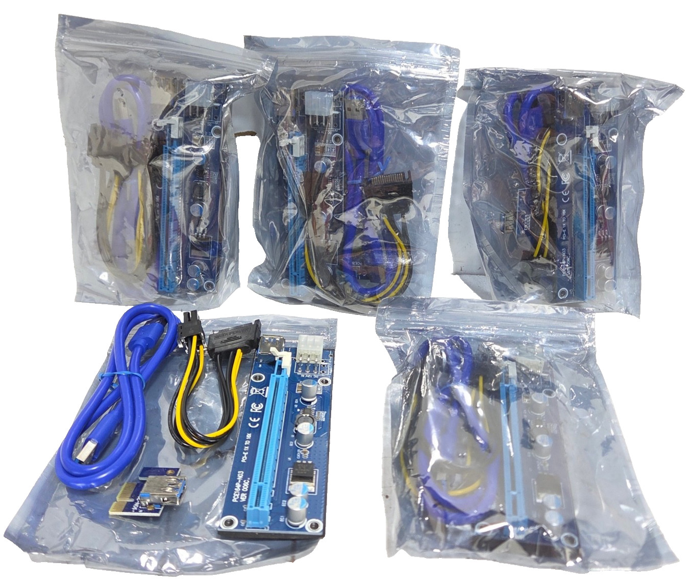 LOT OF 5 - PCE16PCI-E 1X TO 16X PCE164P-N03 BOARDS W / CABLES NEW