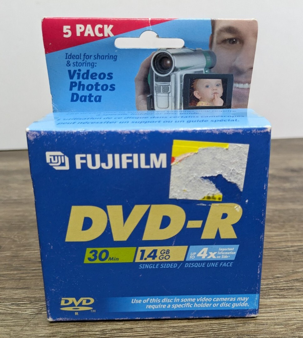 Fujifilm DVD-R Camcorder 5 Disc Pack 1.4 GB 30 Min 4X Videos Photos Data - NEW