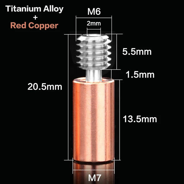 V6 Titanium Alloy Bi-Metal Heat Break Throat E3D Smooth Thread Heatbreak Heater