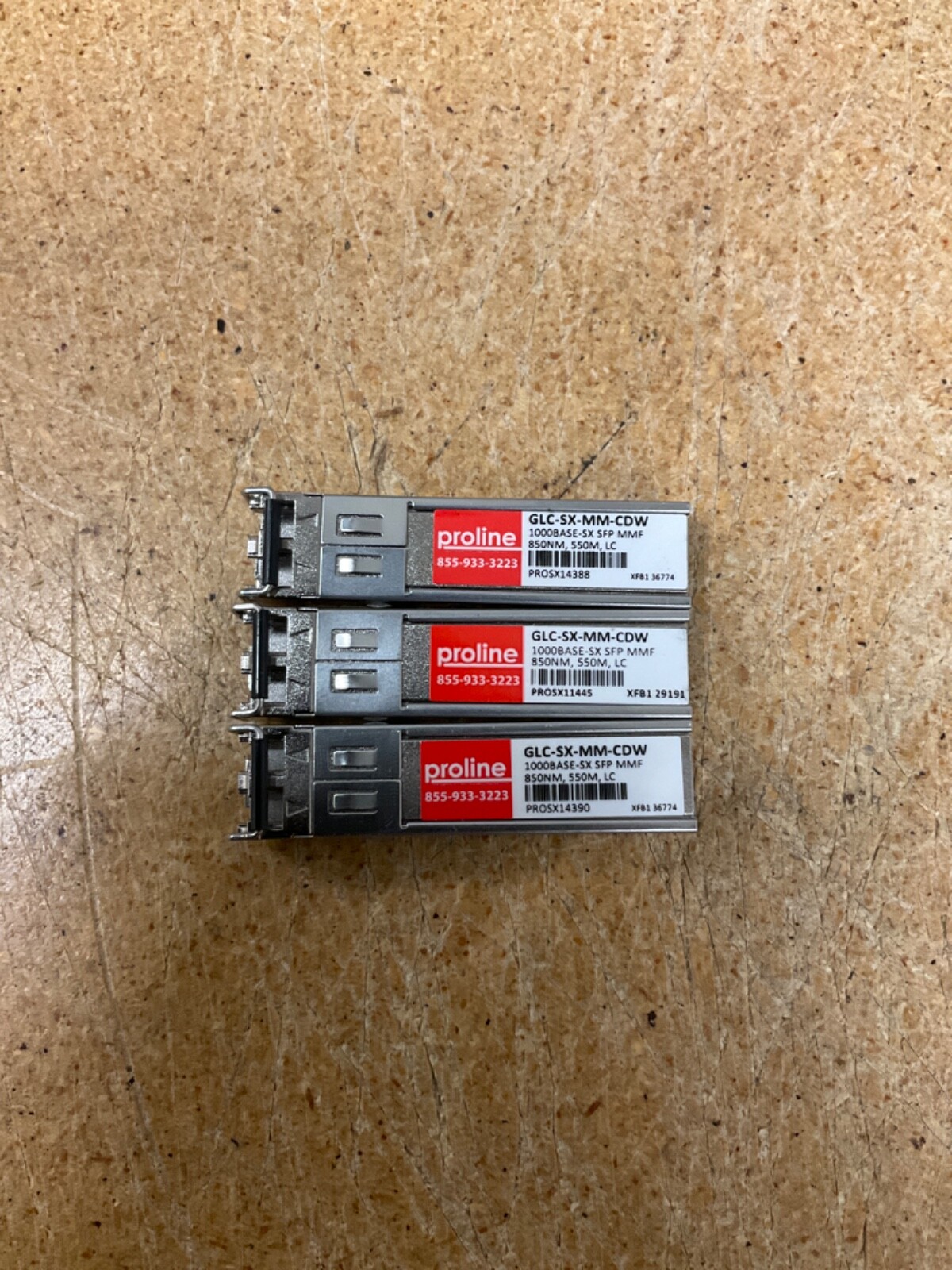 Lot of 3 PROLINE GLC-SX-MM-CDW 1000BASE-SX Transceiver Modules