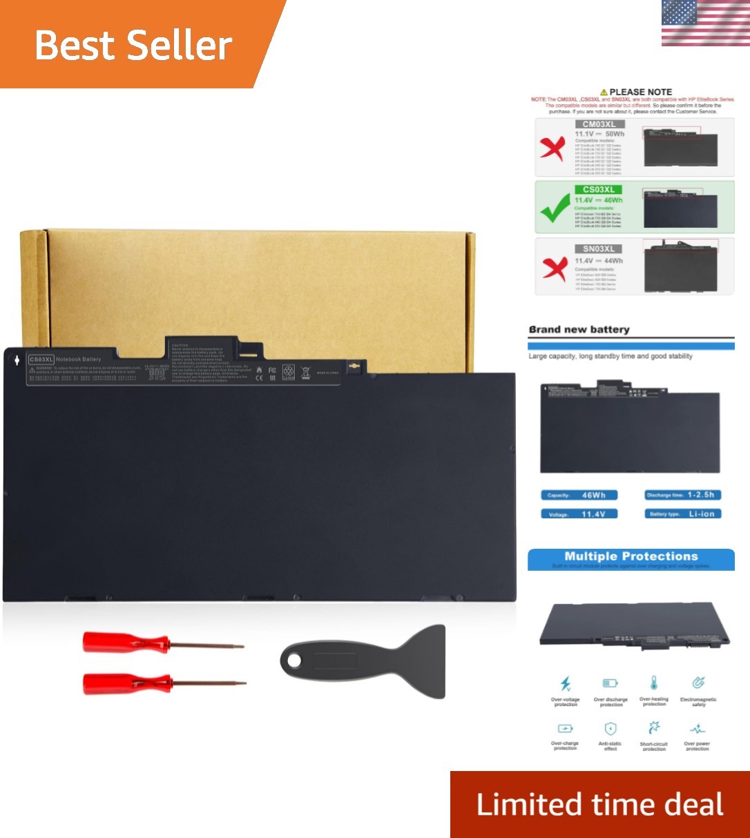 CS03XL Battery Replacement for 840 G3 850 755 745 G3 G4,ZBook 15u G3 G4 Serie...