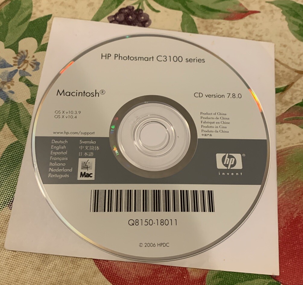 HP Photosmart C3100 Series  Software Disc Macintosh CD Version 7.8.0 Q8150-18011