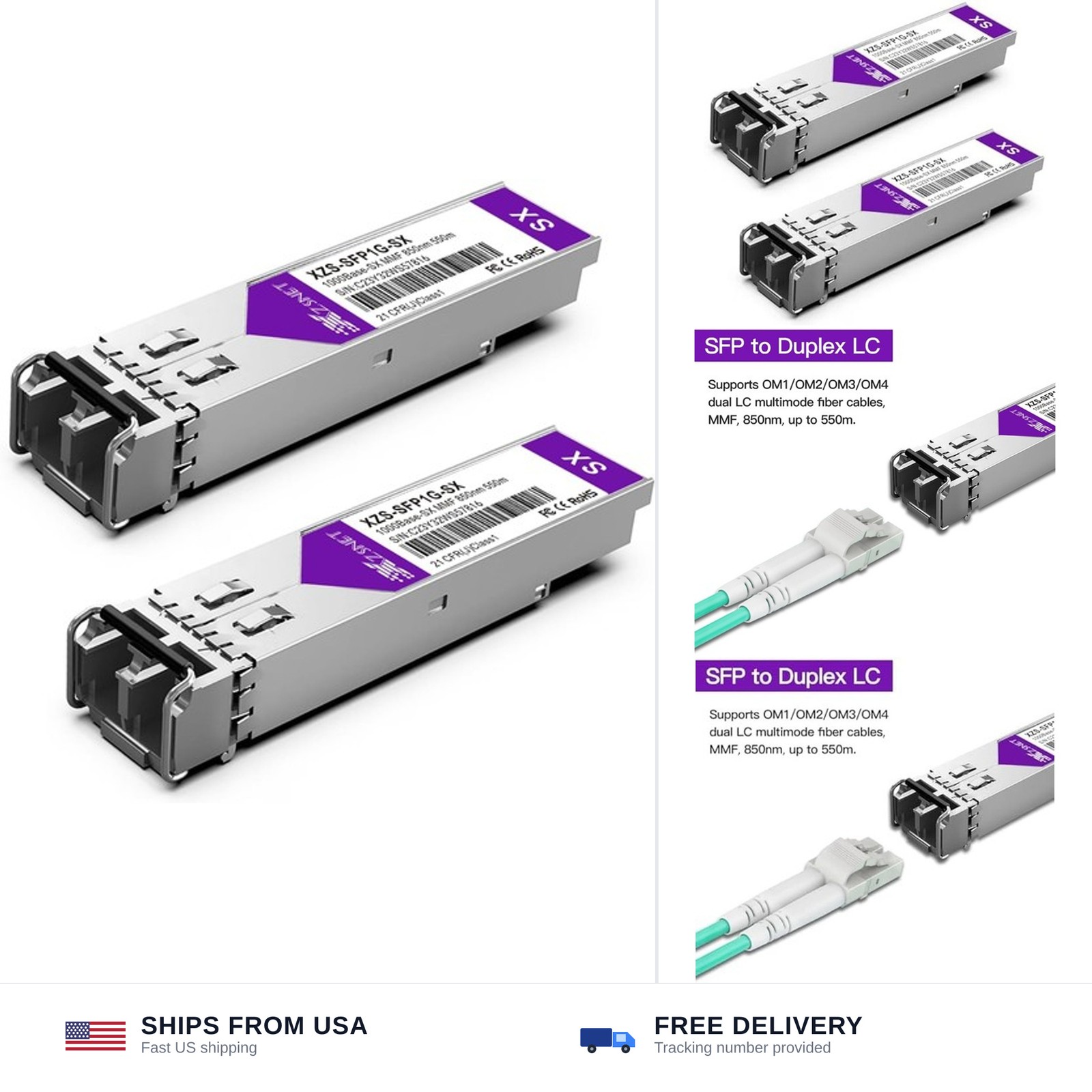 1000BASE-SX SFP Transceiver, 1.25G SFP to LC Multimode Fiber Module Compatibl...