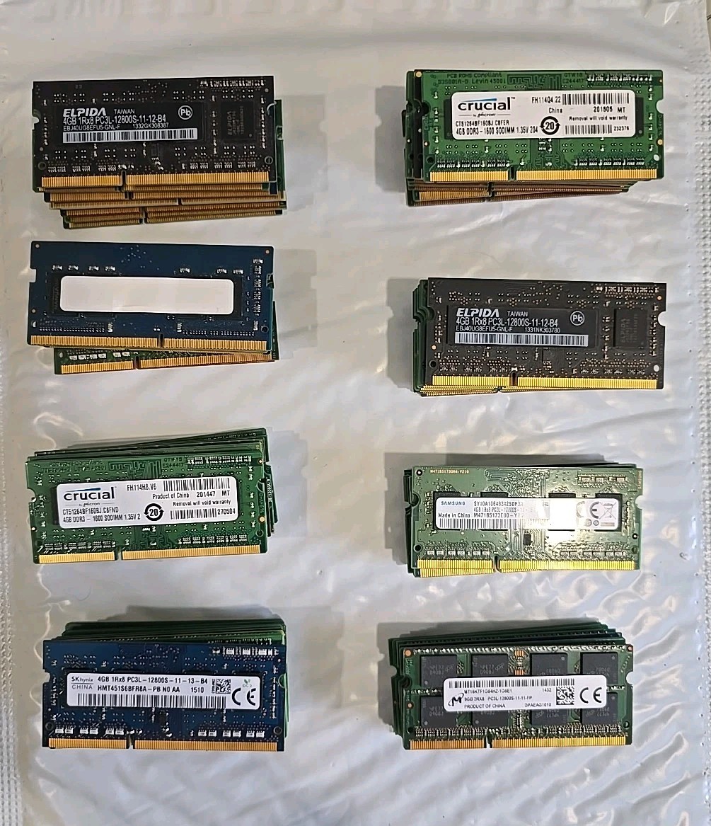 LOT OF 42 MIX BRANDS & MODELS 4GB-PC3/DDR3  12800S/1600 LAPTOP MEMORY RAM