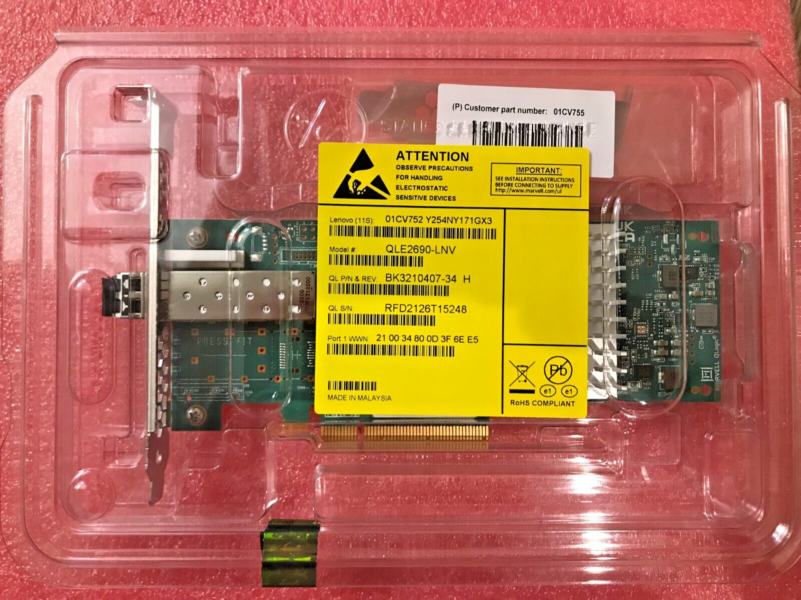 QLE2690-LNV LENOVO QLOGIC 16GB SFP+ FC SINGLE PORT 1-Port HBA 01KR585