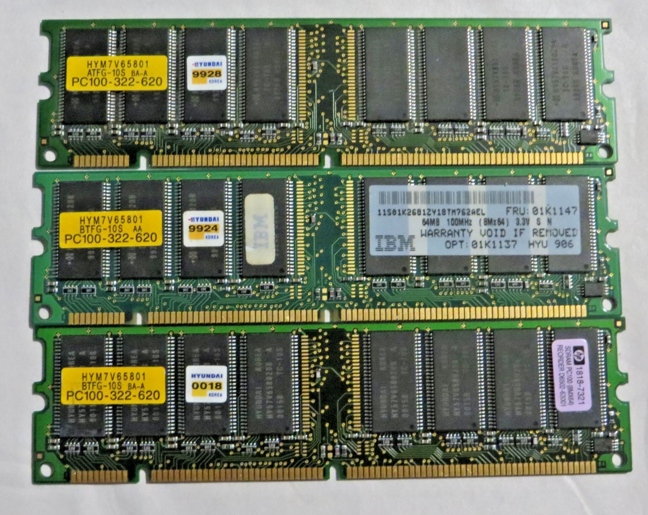 192MB Kit 3x64MB PC100 SDRAM 168-Pin Hyundai Desktop RAM Lot HYM7V65801