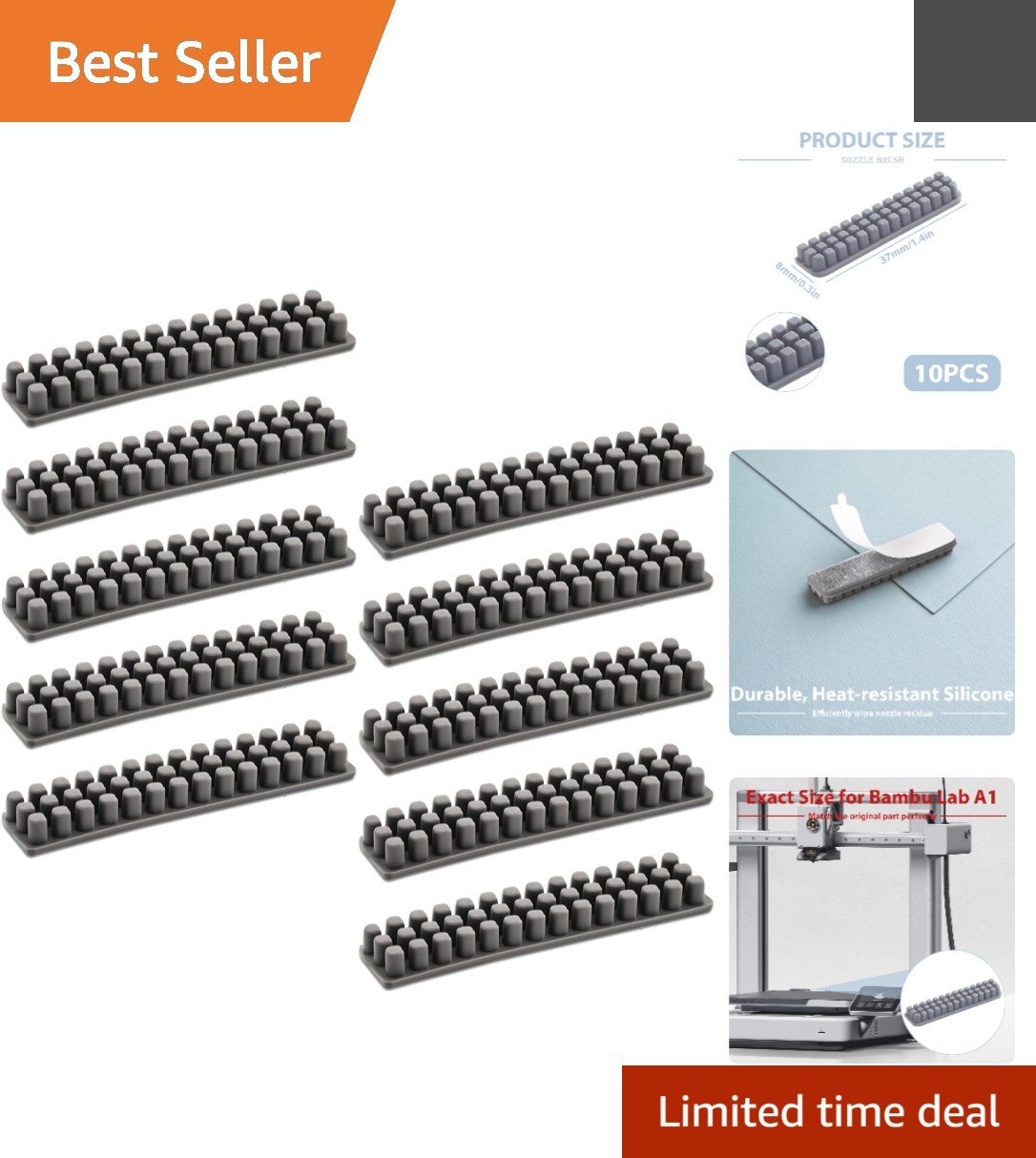 Durable Silicone Nozzle Brushes for Bambu Lab A1 – 10 Pcs for Consistent Prints