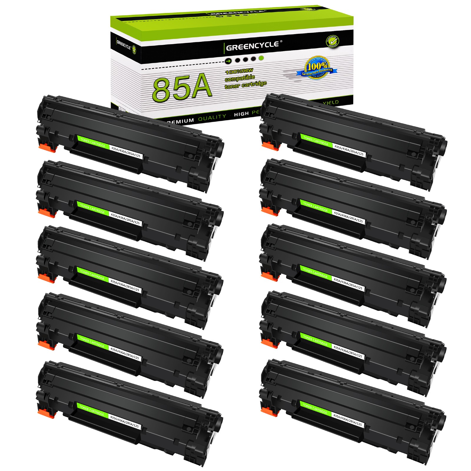 10pk CE285A 85A Black Toner Cartridge for HP LaserJet P1102W M1217nfw GREENCYCLE