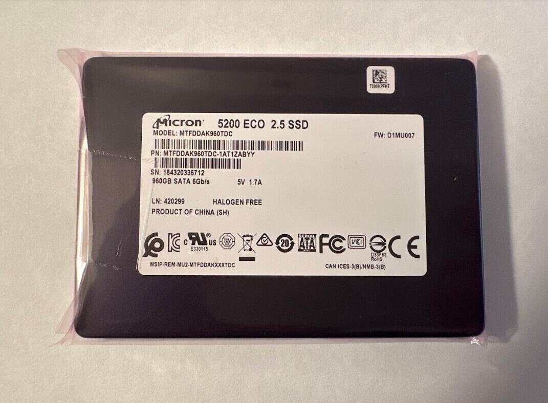 MTFDDAK960TDC compatible Micron 5200ECO 960GB SATA 2.5"SSD MTFDDAK960TDC-1AT1ZA