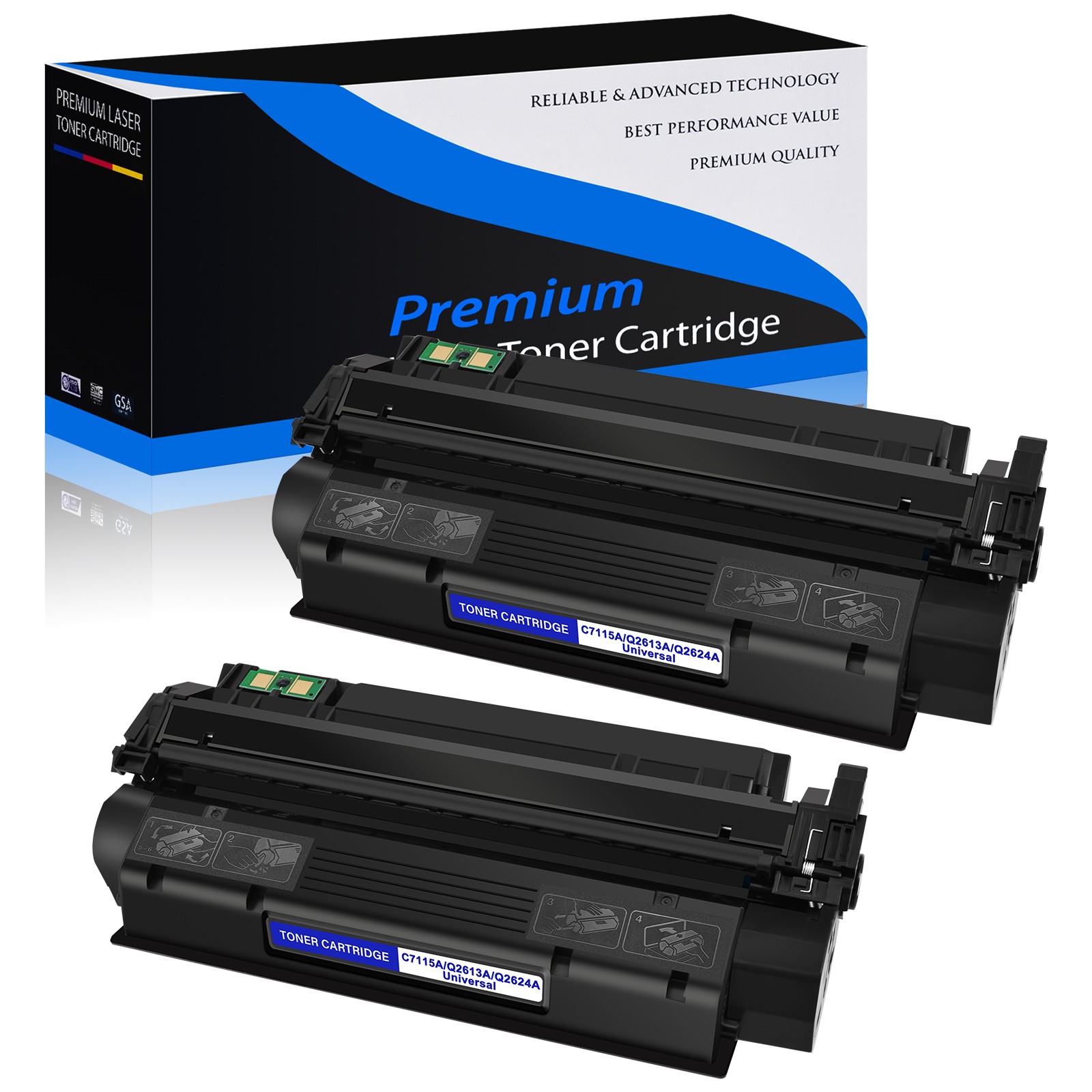 2 Pack Q2624A 24A Black Compatible Toner Cartridge for HP LaserJet 1150 Printers