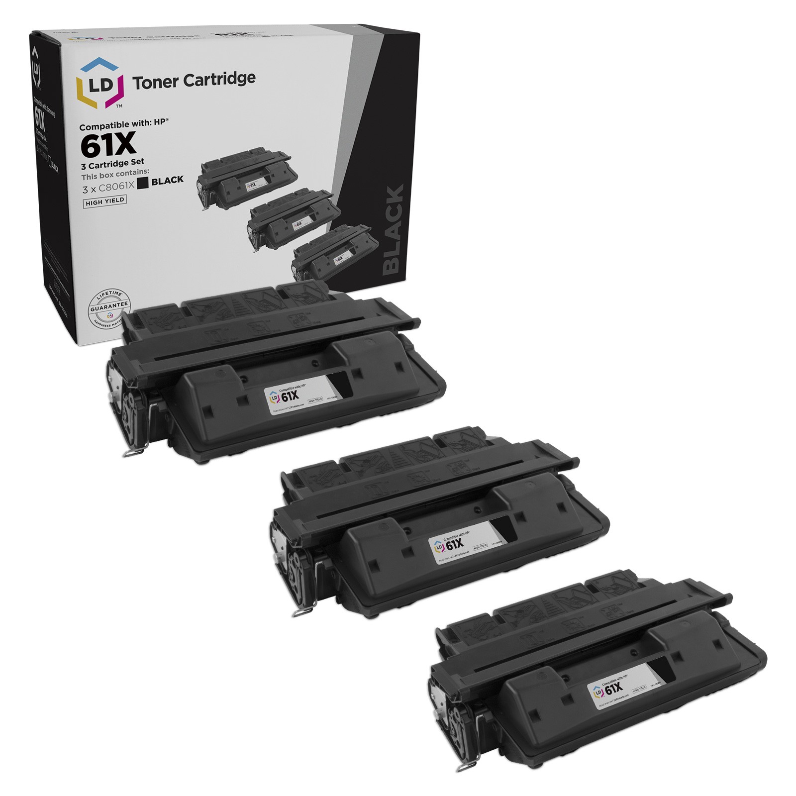 LD Reman Replacement 3pk C8061X HY for HP 61X Black 4100mf 4100dtn 4100n 4101mfp