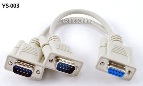8in DB9 Female to 2x DB9 Male Serial Y Splitter Cable  