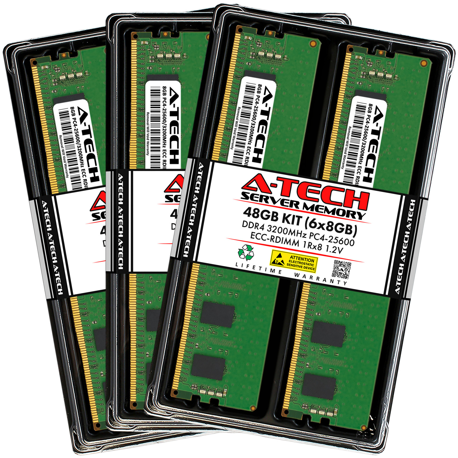A-Tech 48GB 6x 8GB 1Rx8 PC4-25600R DDR4 3200 MHz ECC REG RDIMM Server Memory RAM