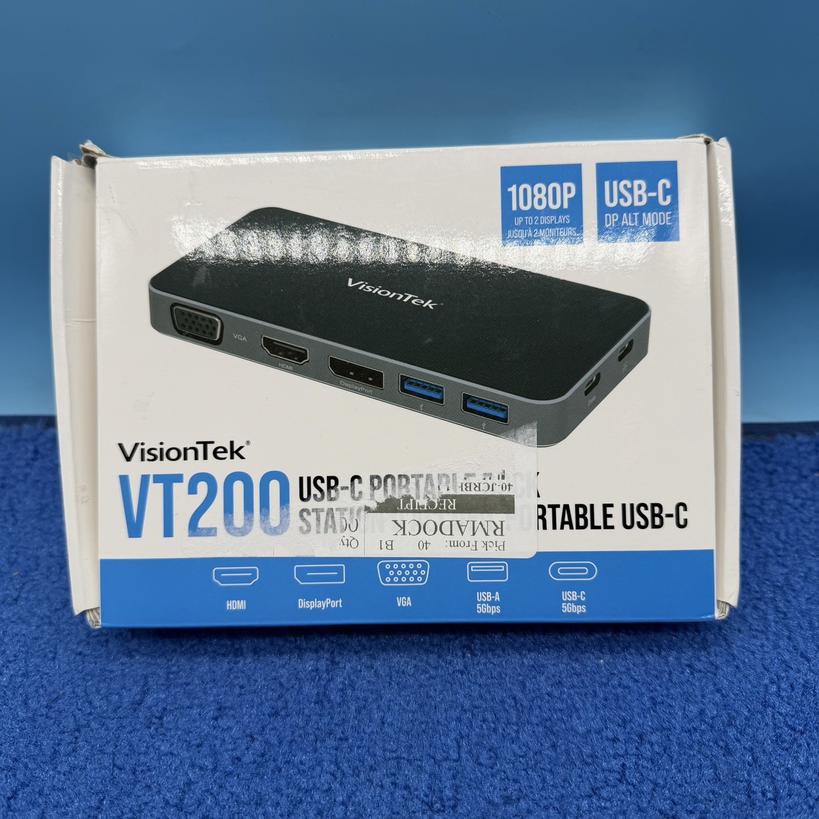 VisionTek VT200 Portable USB-C Dual Monitor Hub - 1x DP, 1x HDMI, 1x VGA, 2X USB