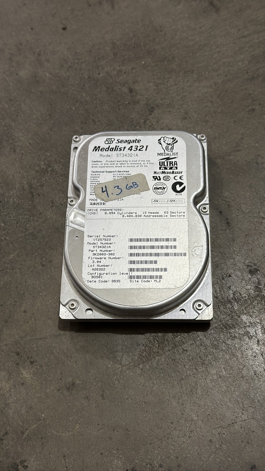 Seagate Medalist 4321 ST34321A 4.3GB 3.5" IDE PATA Hard Disk Drive