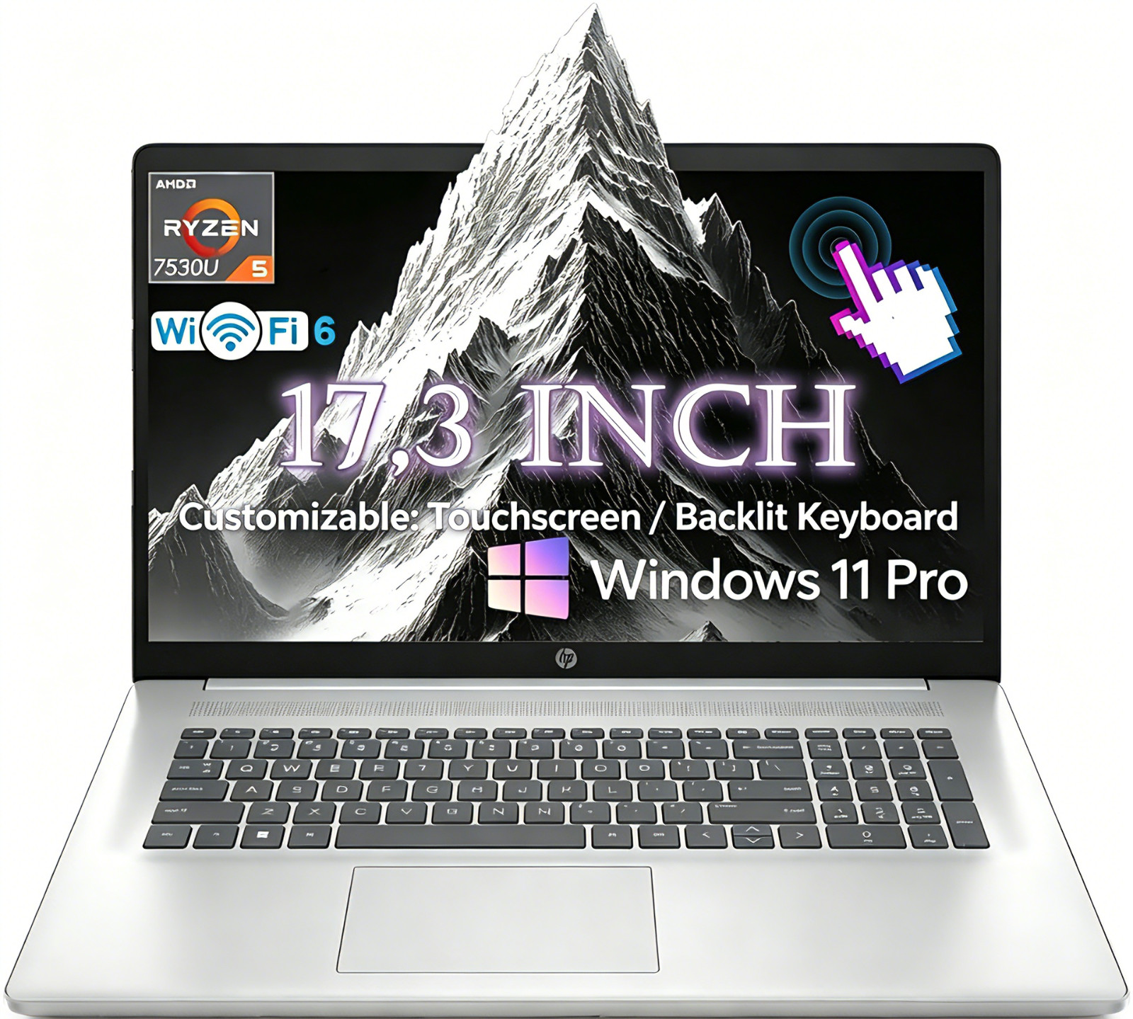 HP 17.3" Touchscreen Laptop, AMD Ryzen 5 7530U, Up to 64GB RAM 2TB SSD