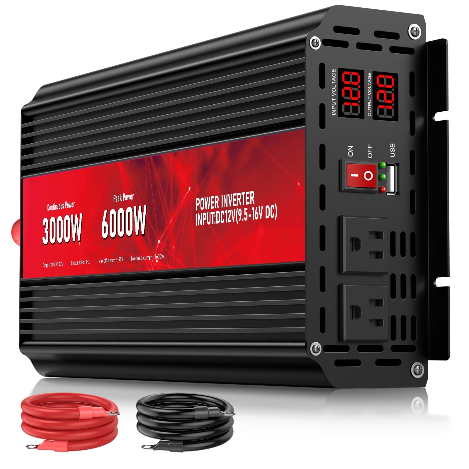 3000W Power Inverter 12V DC to 110V/120V AC, 6000W Peak Car Inverter for RV