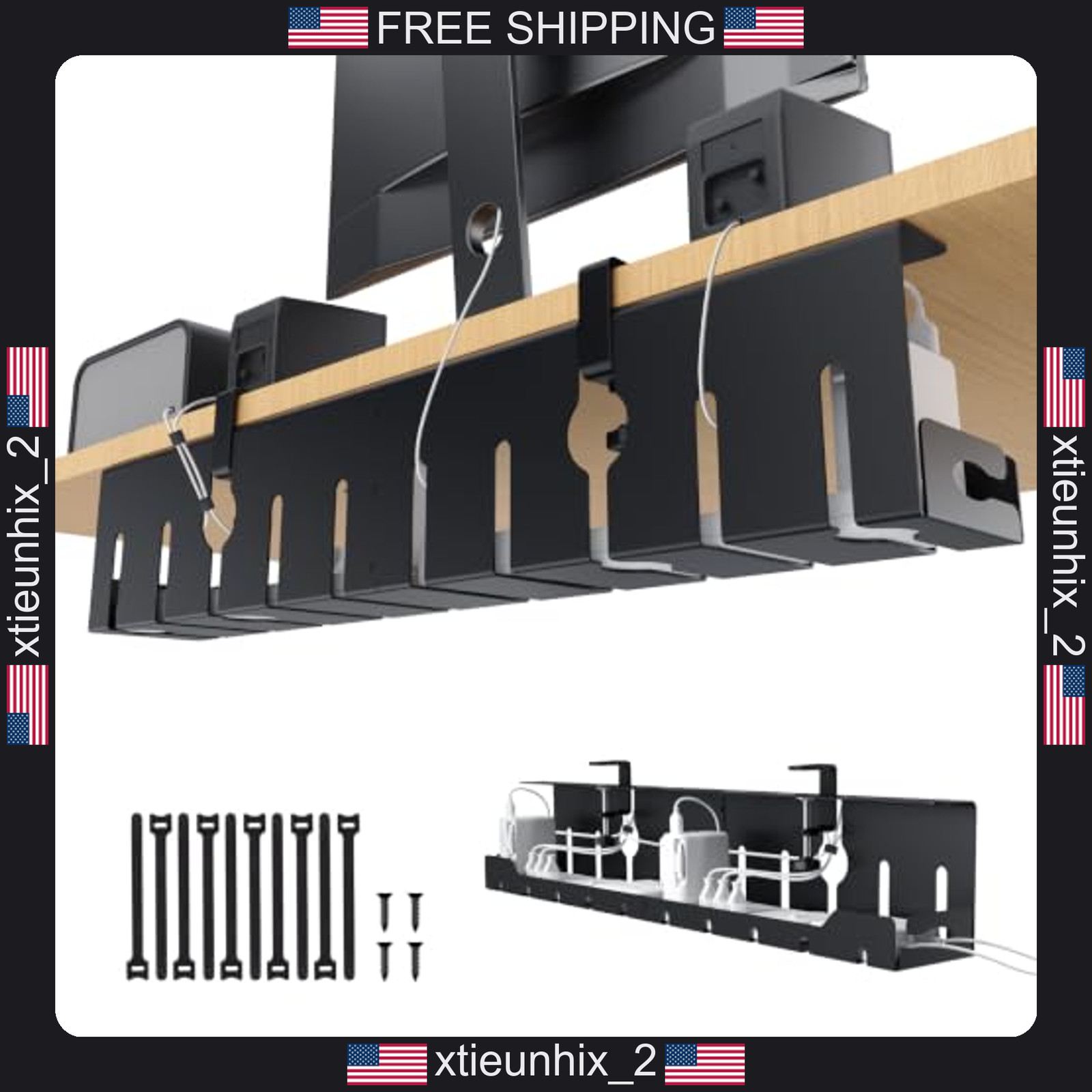 Under Desk Cable Management Tray 32 in Metal Black Organizer for Cables