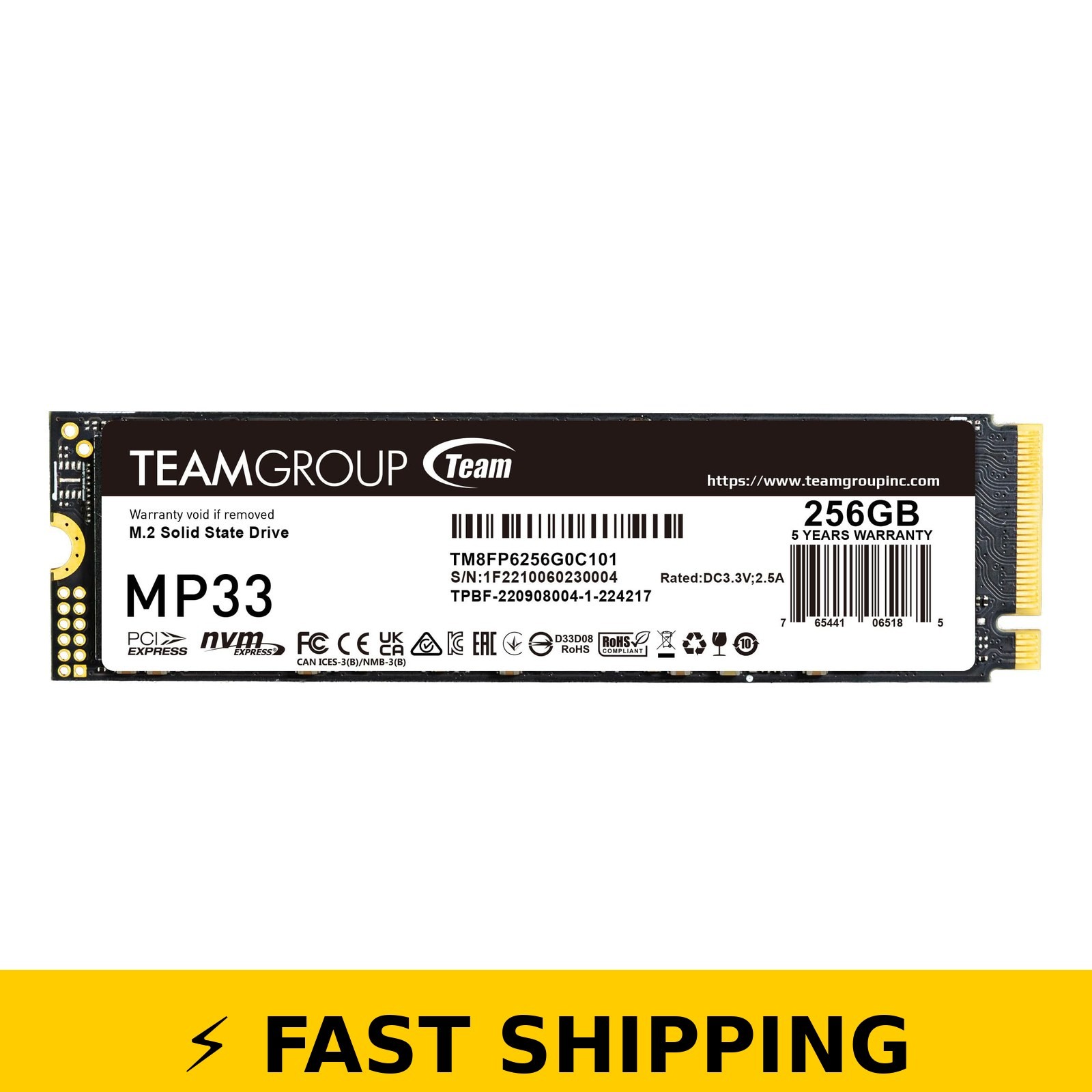 TEAMGROUP MP33 256GB NVMe M.2 2280 SSD - 1600/1000 MB/s