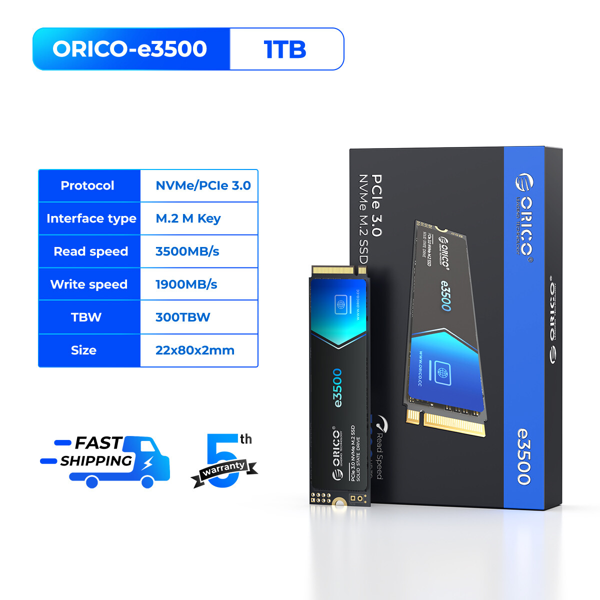 ORICO M.2 NVMe SSD PCle 3*4 SSD 1TB 512GB M.2 2280 Read Speed Up to 3600MB/s