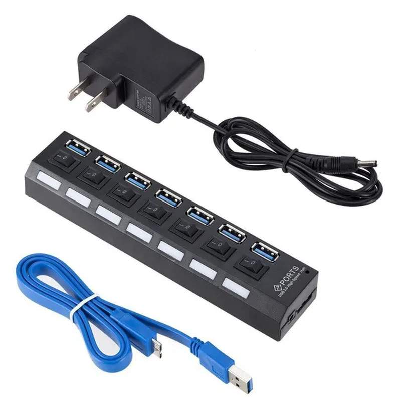 7 Port USB 2.0 3.0 Hub Splitter Adapter High Speed for PC Laptop Desktop