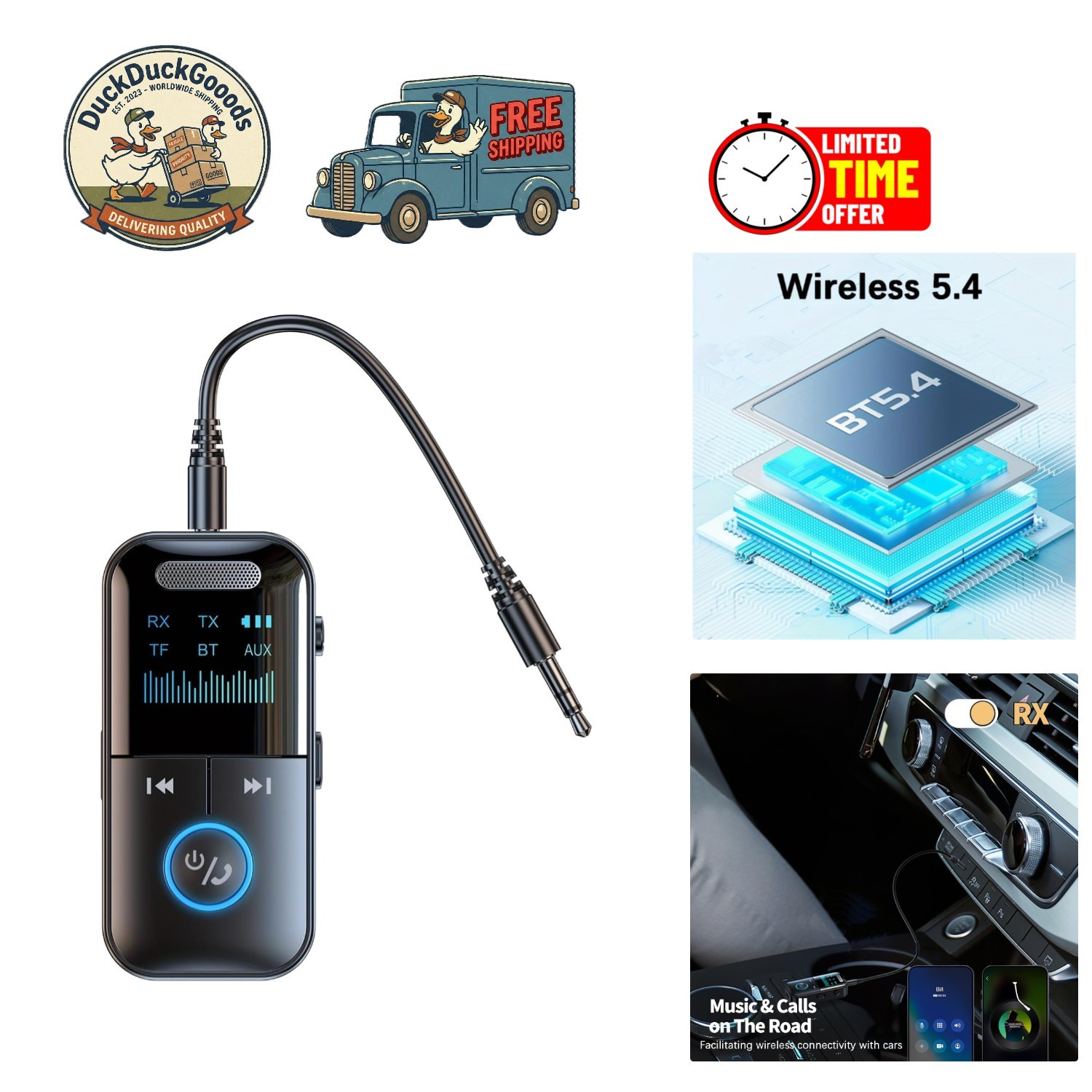 Compact Bluetooth 5.3 Adapter with HD Mic - Perfect for Car and Home Systems
