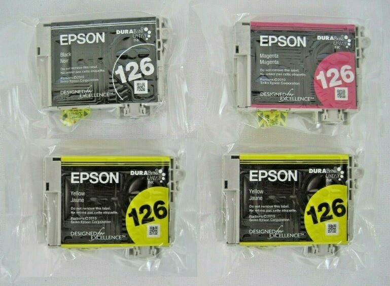 SET of 4 New Genuine SEALED BAG Epson 126 Inkjet Cartridges KMY NO CYAN 