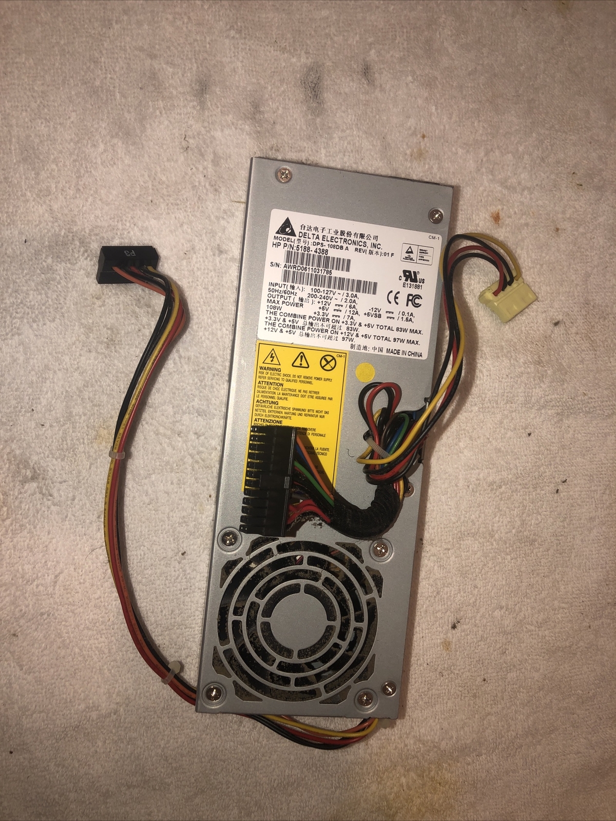 Delta Electronics 108W Power Supply Unit / PSU DPS-108DB A 5188-4388